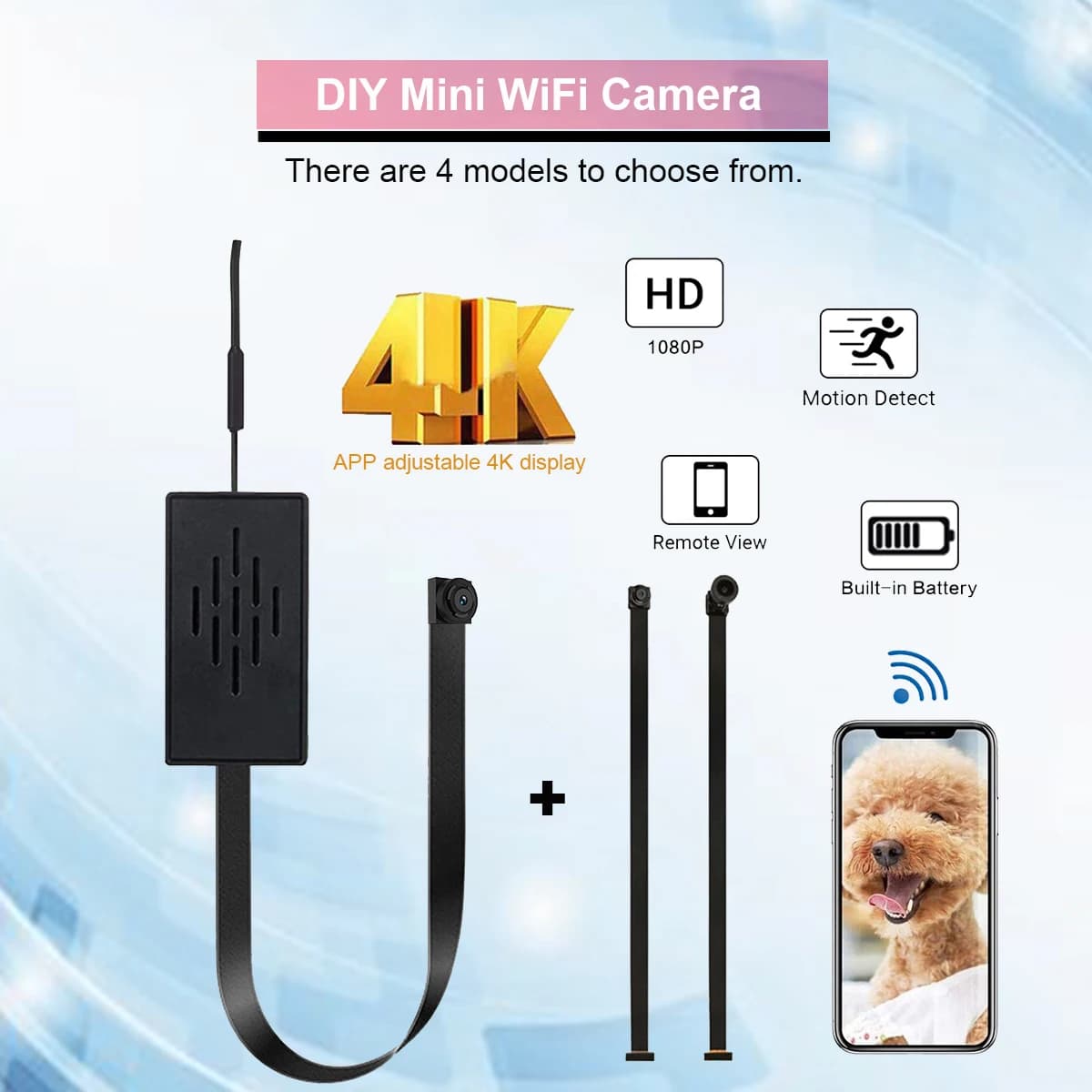 La piccola telecamera wireless WiFi 2.0MP 4K fai-da-te supporta la trasmissione remota in diretta tramite l'app per smartphone Qualità dell'immagine 1080P 4 modelli tra cui scegliere