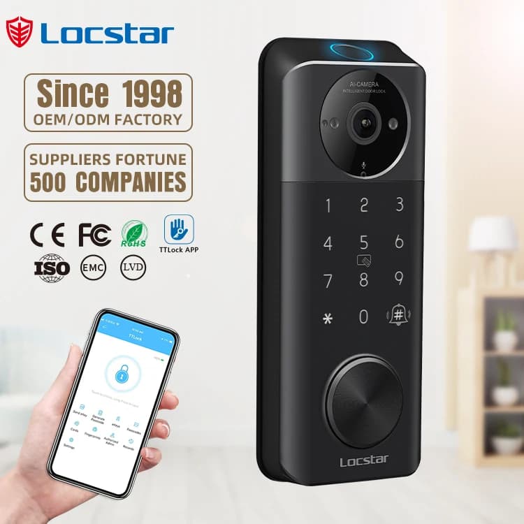 Locstar Sicurezza Elettronica Cerradura Inteligente Password per impronte digitali digitali TTlock Tuya Serratura per porta esterna intelligente con fotocamera