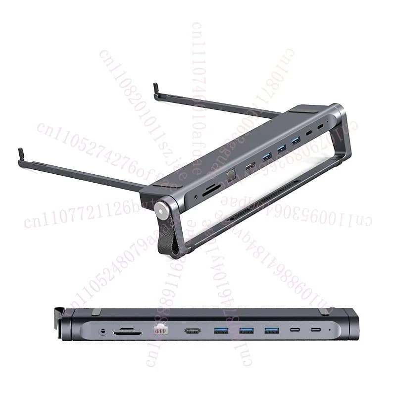 Supporto per Laptop 9-in-1 Premium in Lega di Alluminio, Rialzo per Laptop con Dissipazione del Calore, Docking Station HUB Portatile Pieghevole