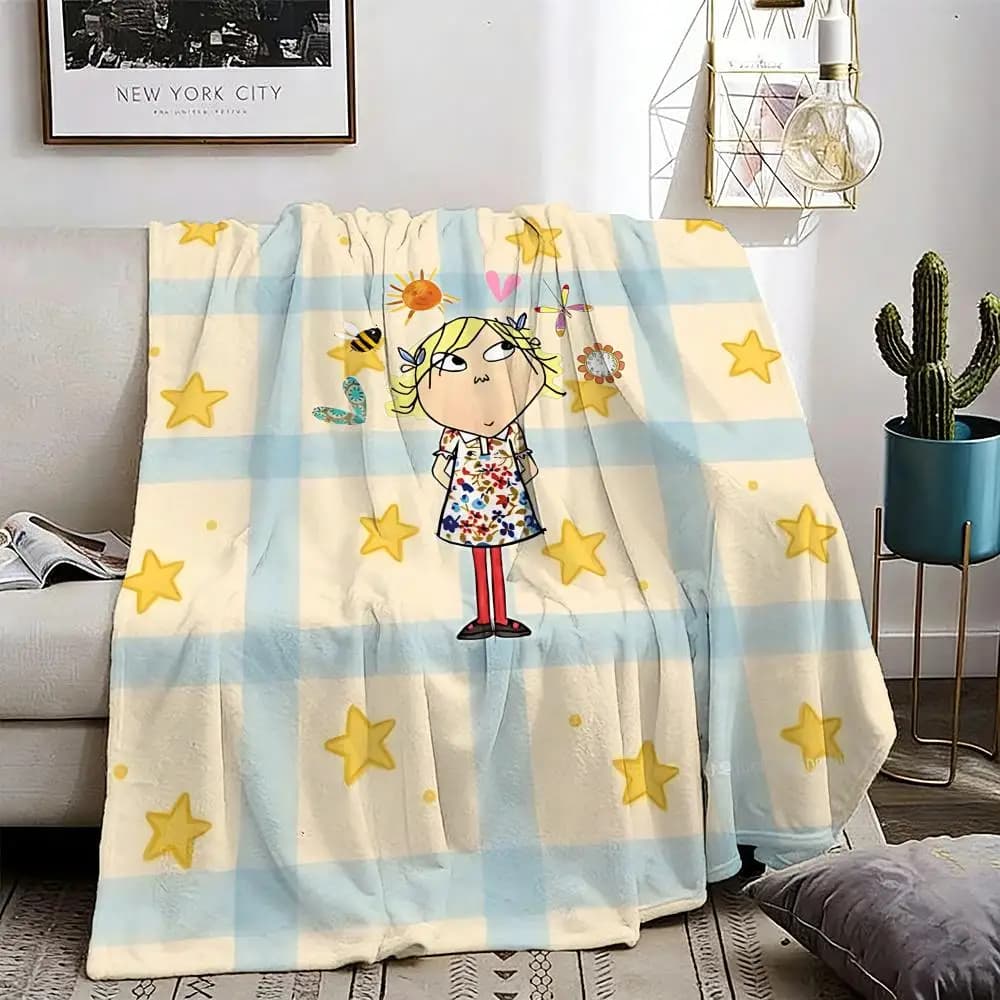 Anime Charlie and Lola Throw Lightweight 240g Flannel Blanket Soft Skin-friendly for Summer Cooling