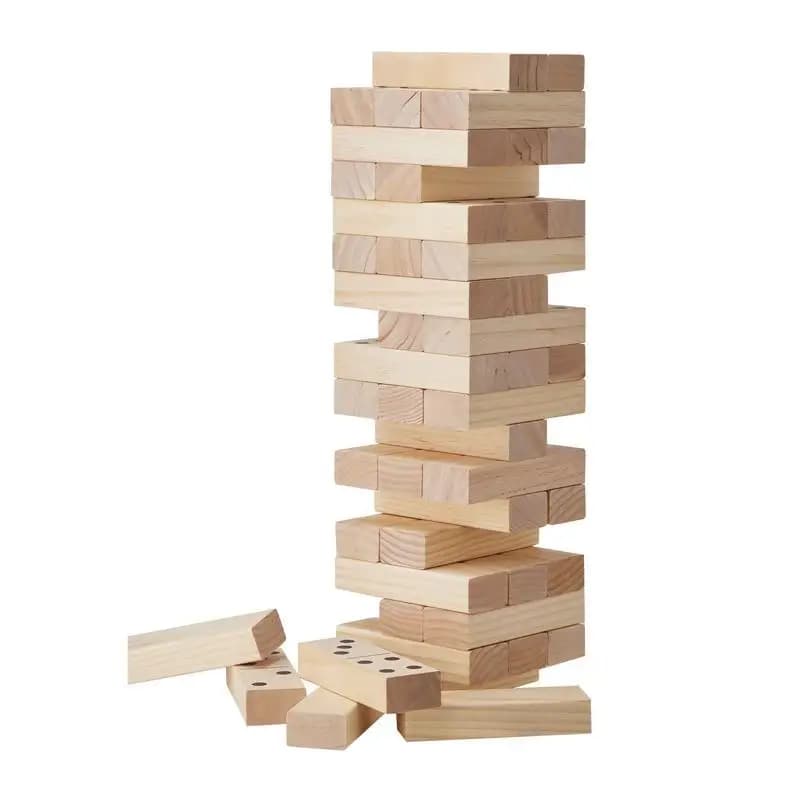 Tumbling Tower with 54 Blocks, Scoreboard & Carrying Bag, Pine Wood, Wooden Tower Height up to 54 cm, Wooden Stacking Game, Tumbling Tower Family Game for Indoor/Outdoor Parties