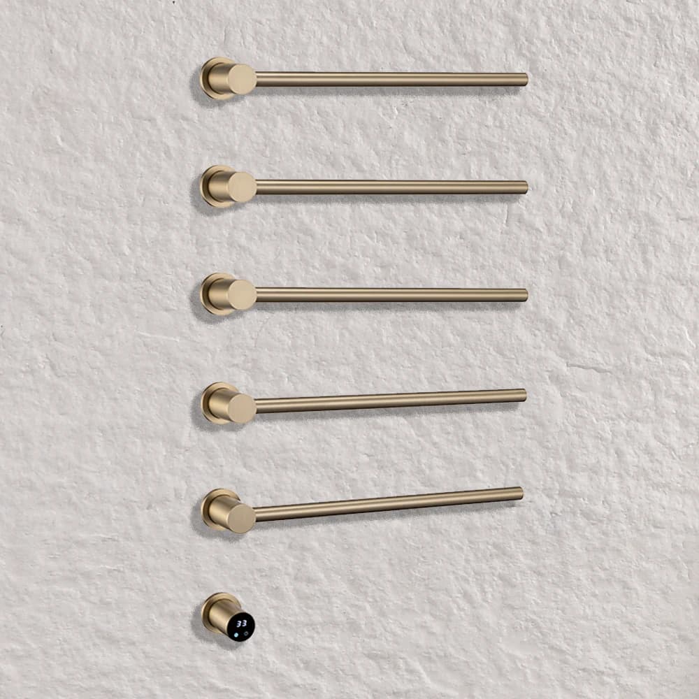 Scaldasalviette Elettrico da Parete in Acciaio Inox Spazzolato Oro, Accessorio Bagno, Porta Asciugamani Riscaldato