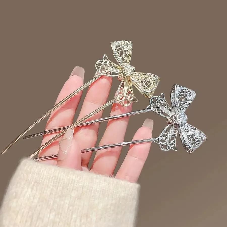 U-shaped fork with bow high-end cable new metal fork in Chinese style antique hair accessories versatile women's fork