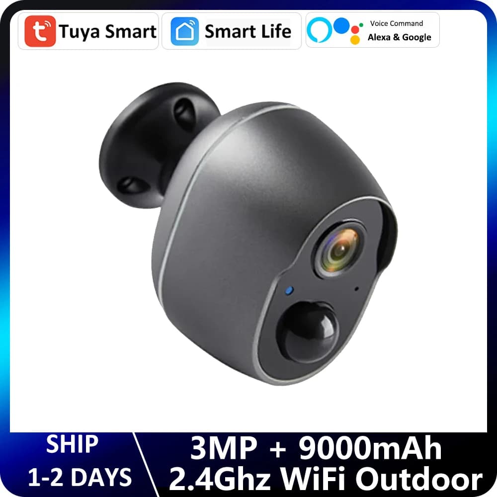 Tuya 9000mAh Batteria ricaricabile Solare WiFi Sicurezza 3MP FHD CCTV Alexa Google Telecamera di protezione di sorveglianza con sirena di allarme