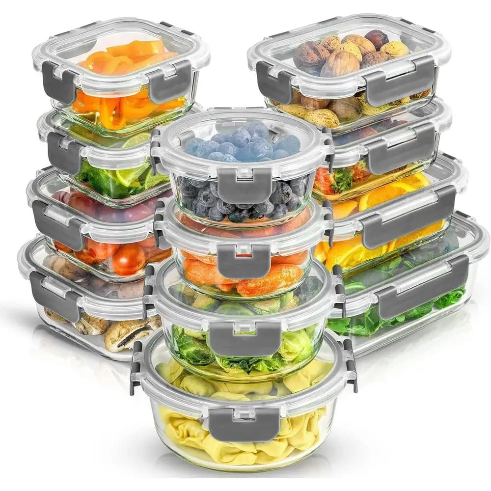 Set di 24 Contenitori in Vetro Borosilicato con Coperchi | Contenitori Ermetici per Alimenti per Cucina e Dispensa | Contenitori per la preparazione dei pasti e per il pranzo