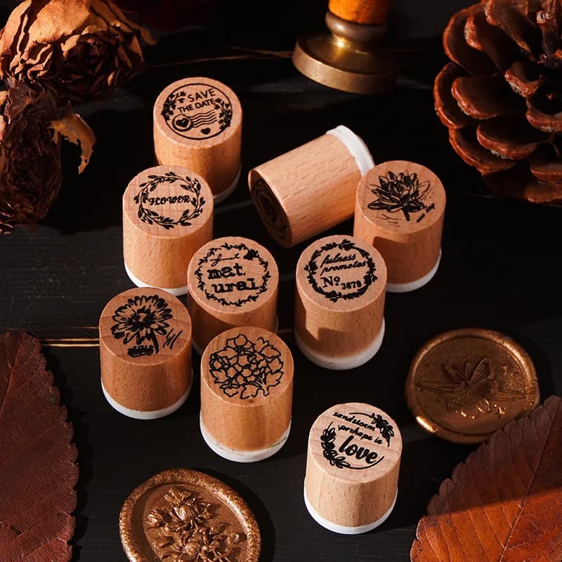 6 pcs Cartoon Text Flowers Week Wooden Rubber Stamp Scrapbooking Deco DIY Craft Standard Wooden Stamps Set