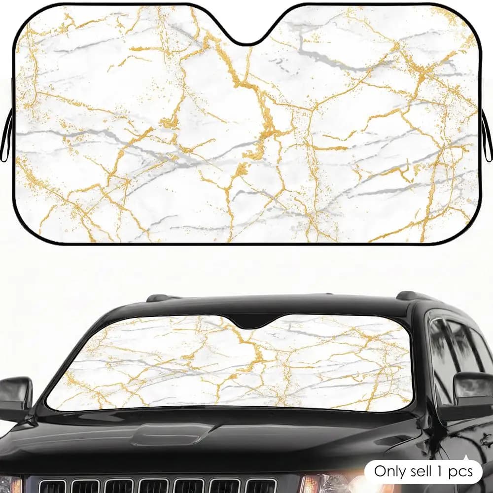 Parasole per Auto di Lusso con Texture Marmorizzata, Pieghevole, per Parabrezza Anteriore, Riutilizzabile, in Foglio di Alluminio, Isolante UV e Termico