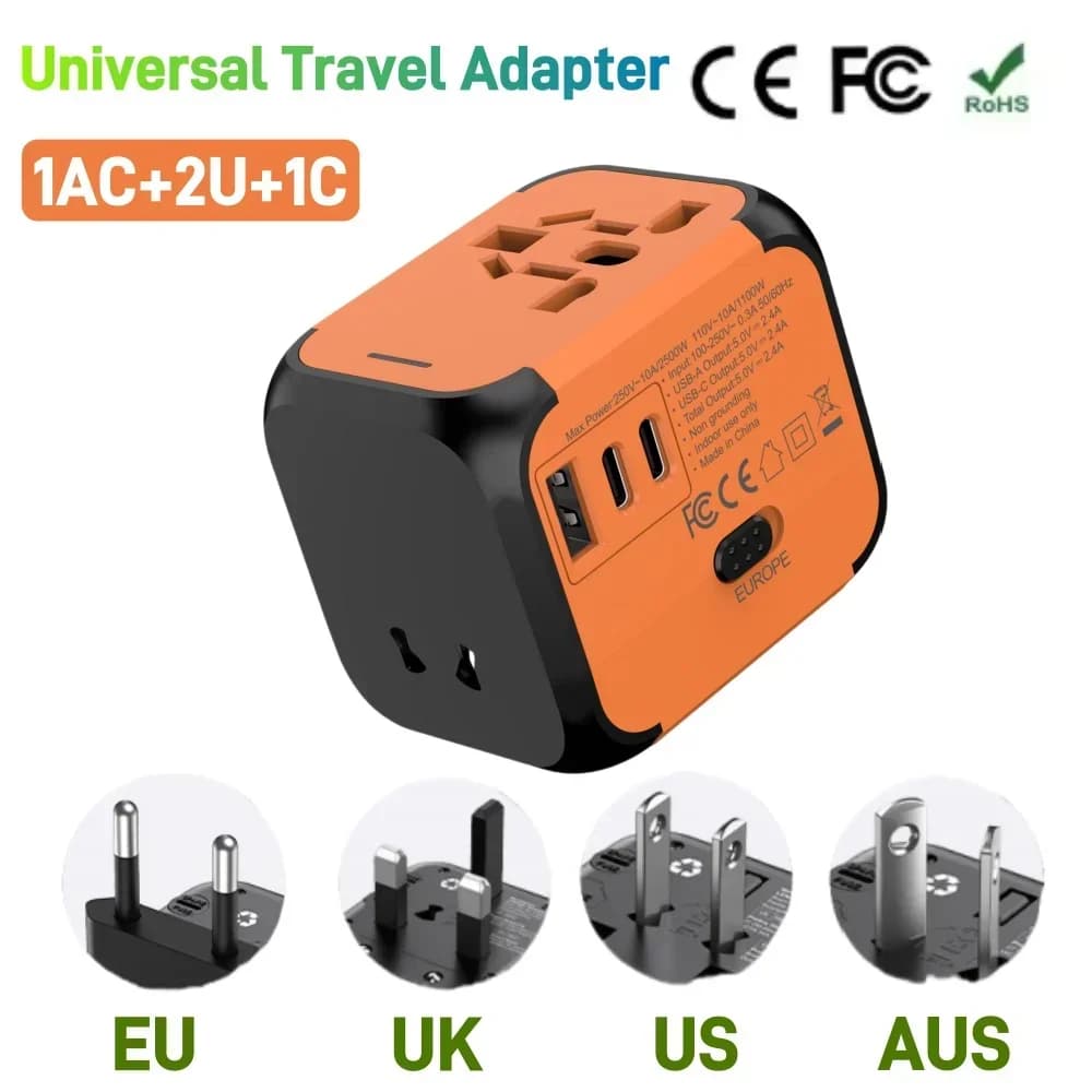Adattatore da viaggio universale, presa multipla da 220 V a 5 V Presa USB tipo C Multicontacto con USB e caricatore Corriente per UE/Regno Unito/USA