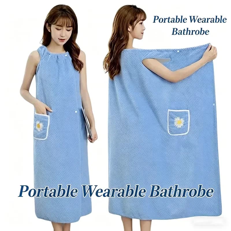 Accappatoio avvolgente da donna in poliestere assorbente, stile lungo, utilizzabile anche come gonna, per uso domestico, lavabile, con asciugacapelli integrato