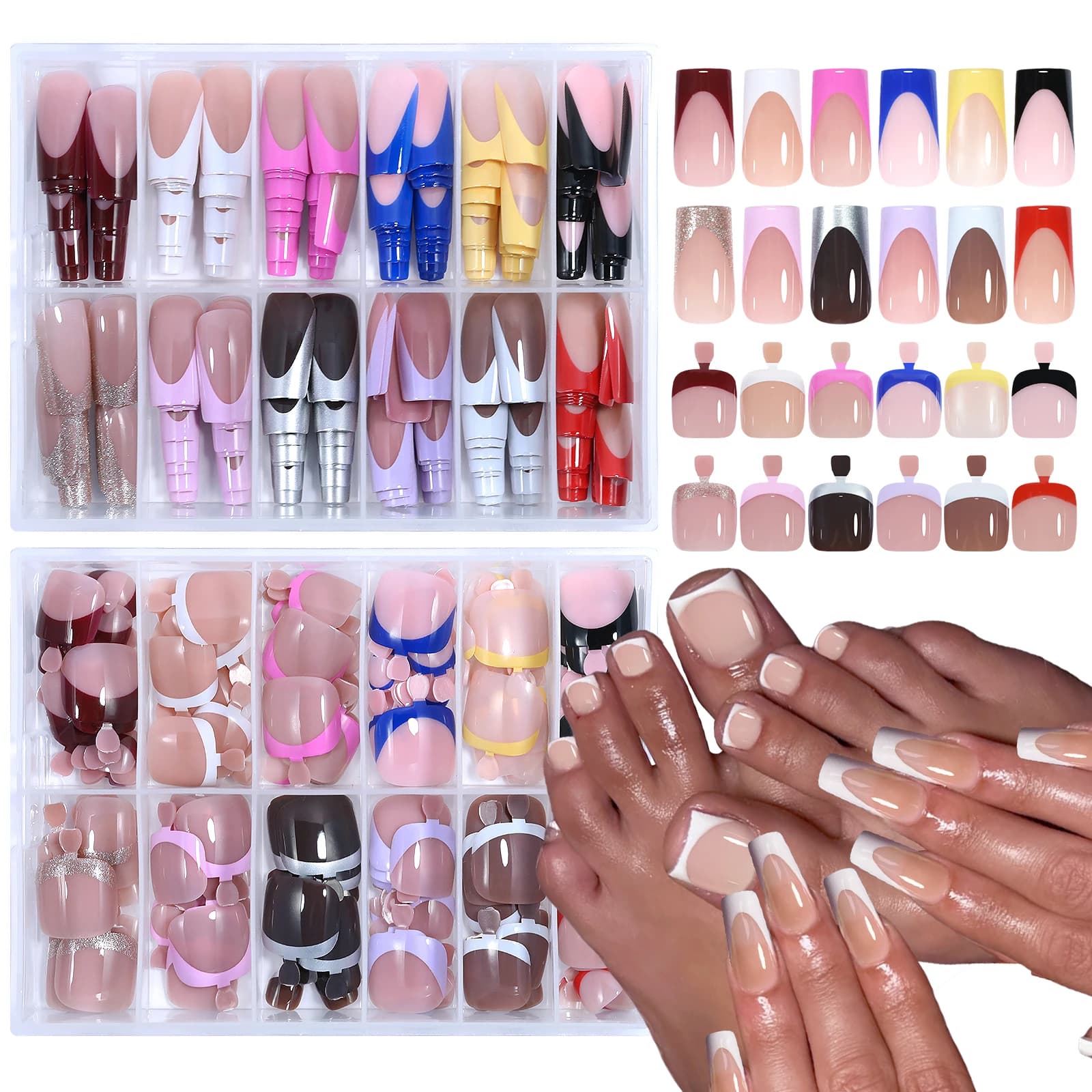 288pcs/box Acrylic French False Nails Medium Square Armor Full Cover Nail Tips Can Be Removable Mixed Size Press On Nails
