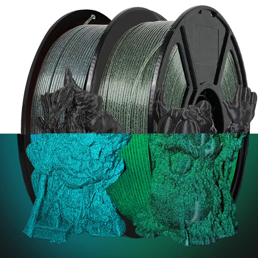 3D Printing Material PLA bright starry sky from 1,75 mm 250G, blue and green 3D printer filament that lights in the dark, low smell, high resistance