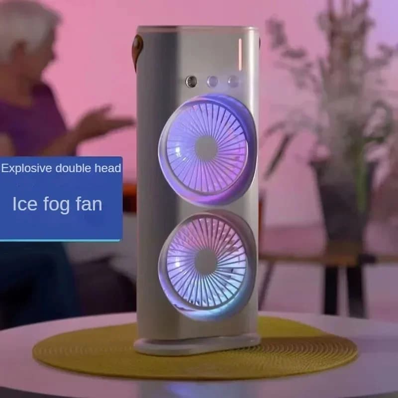 Ventilatore per aria condizionata spray Ventilatore di refrigerazione transfrontaliero Raffreddamento portatile per uso domestico Mini ventilatore elettrico da tavolo con luce