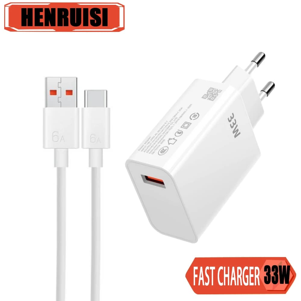 Caricatore USB da 33 W Carica rapida 3.0 Caricatore per telefono cellulare Cavo dati 6A per iPhone Samsung Xiaomi 14 Huawei Adattatore per telefono con spina UE/USA