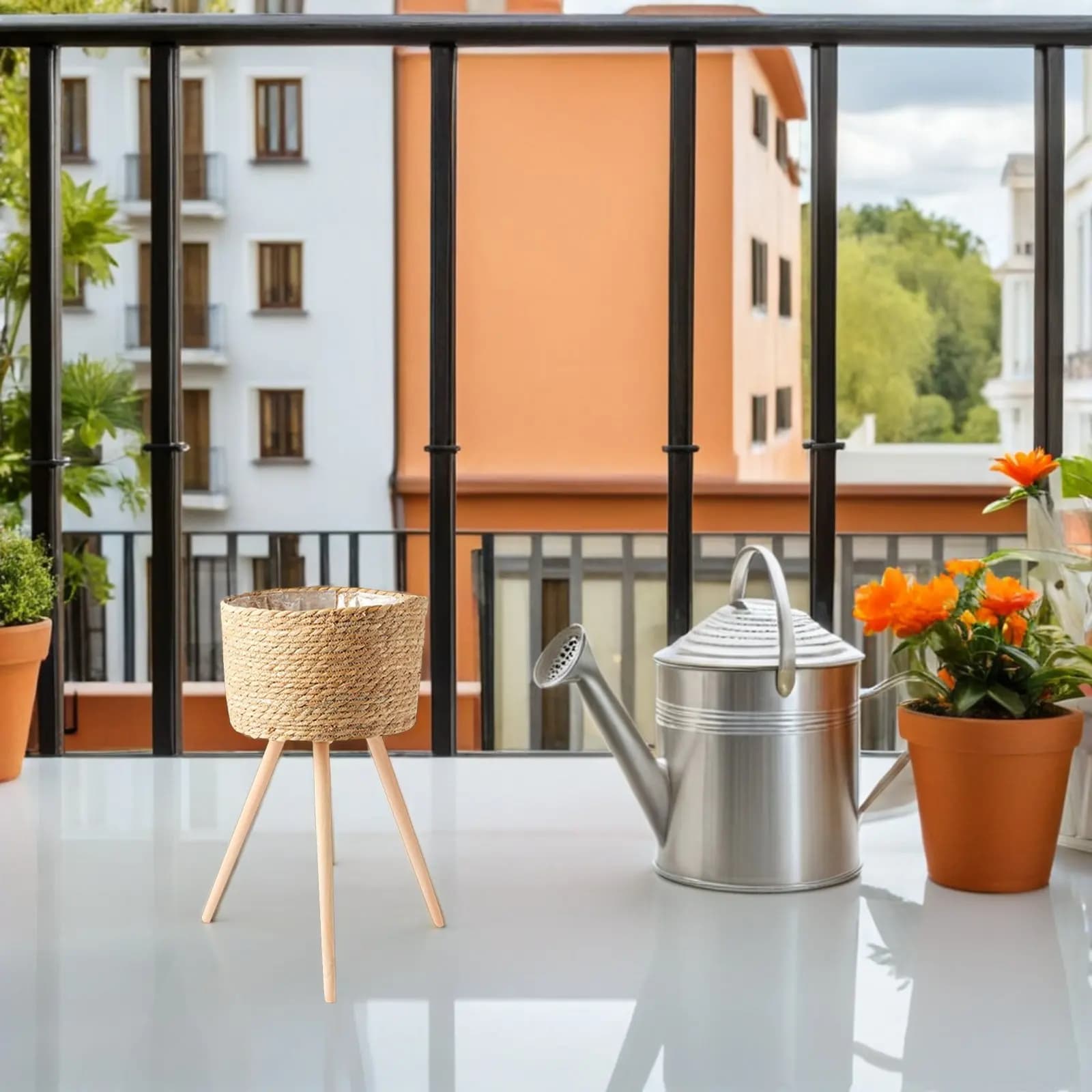 Robust Support for Wood Plants with Braided Design, Interior Rustic Plant Door, Home Plant Base, Office, Balcony, Garden