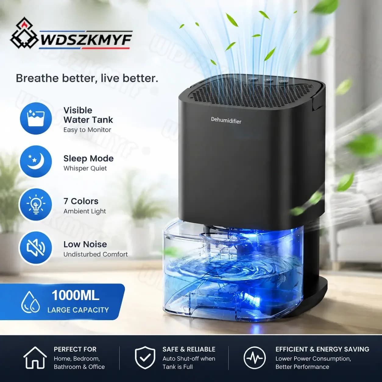 1000ML Portable Air Dehumidifier Moisture Absorbers Machine Home Air Dryer Low Noise For Bathroom Kitchen Clothes Desiccant
