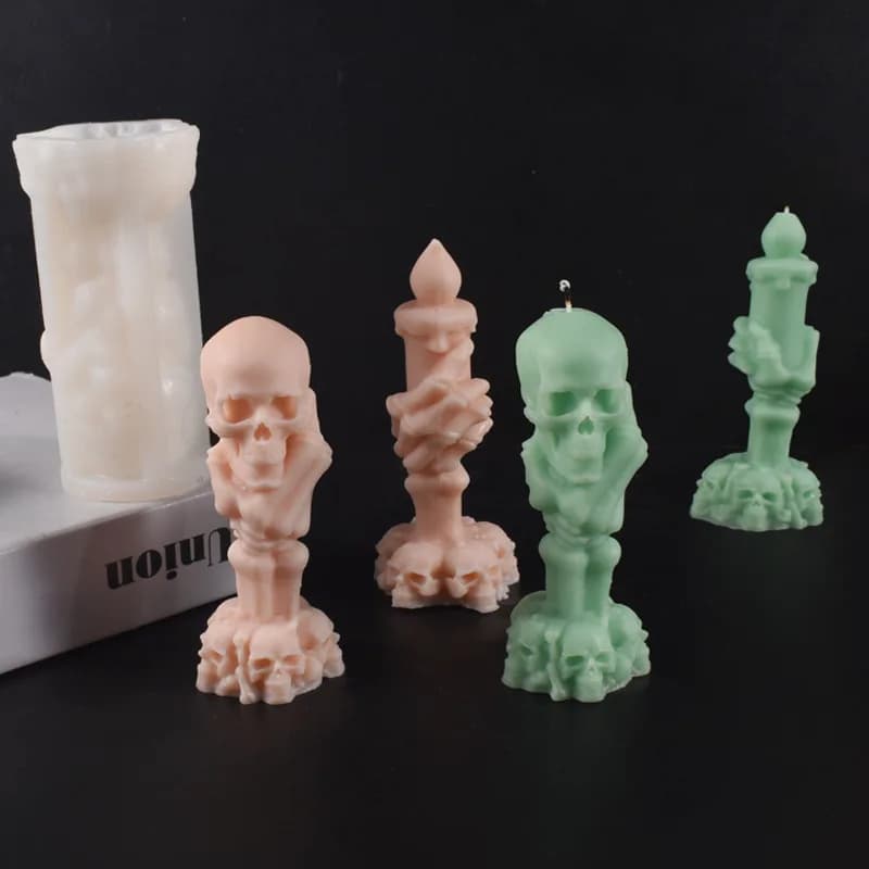 New Mould Halloween Hand-held Skull Head Candle Silicone Mold Plaster Ghost Hand Ornament Hand-held Skull Head Candle Molds