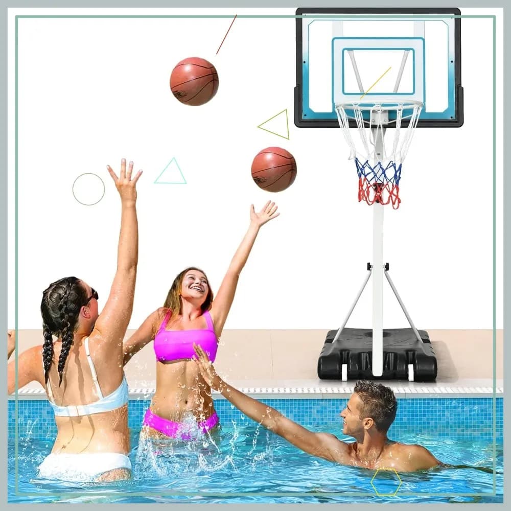 Portable Basketball Basket for Pool, Adjustable Height Resistant Base for Outdoor Family Fun