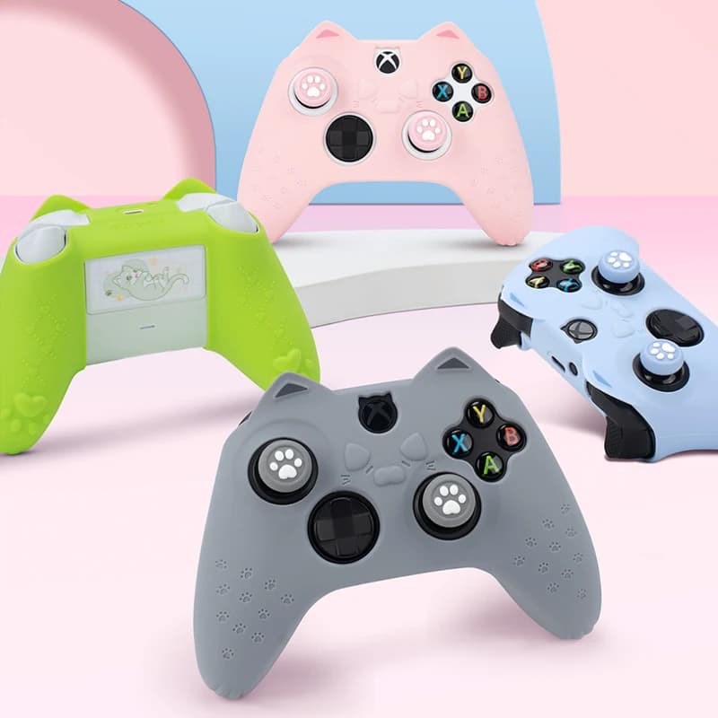 Adesivo protettivo morbido in silicone con zampa di gatto carino per Xbox Series X/S Custodia protettiva per controller di gioco Thumb Stick Grip Cap Cover