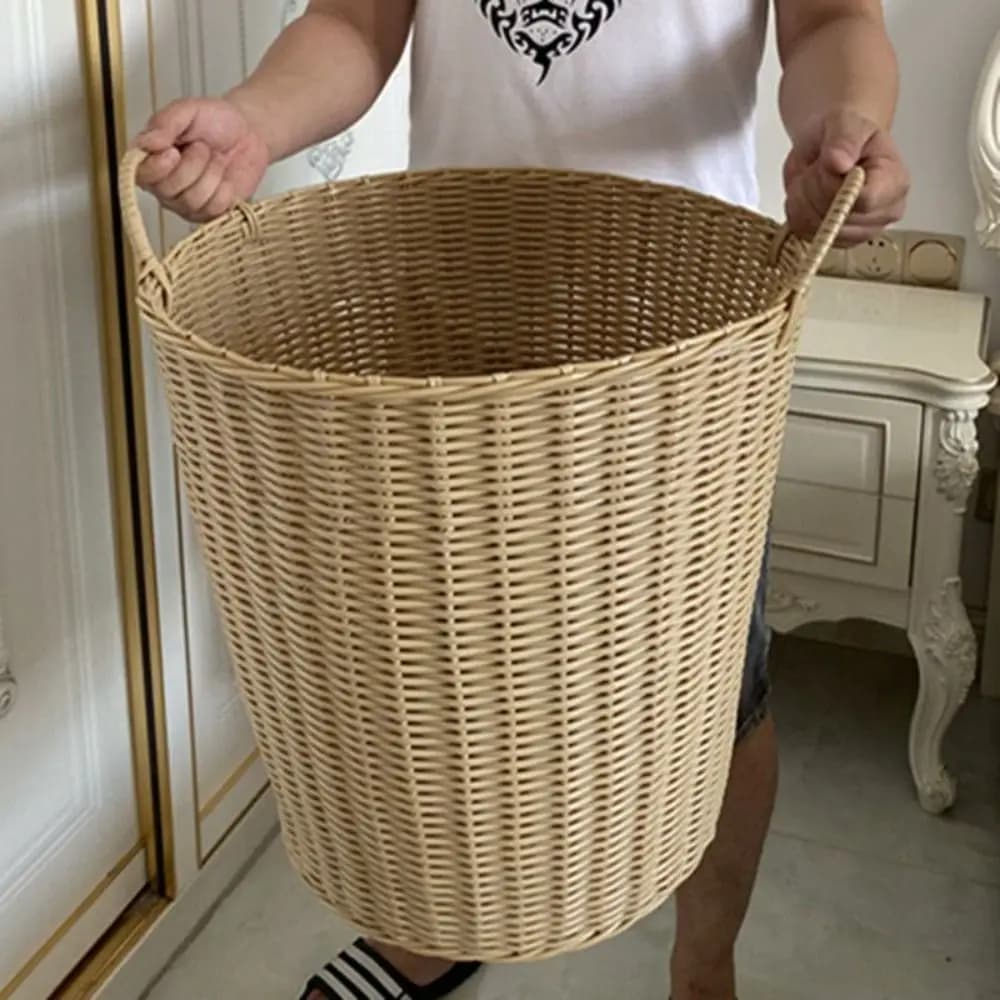 Foldable woven linen basket Rattan style toys basket for dirty clothes Home accessories