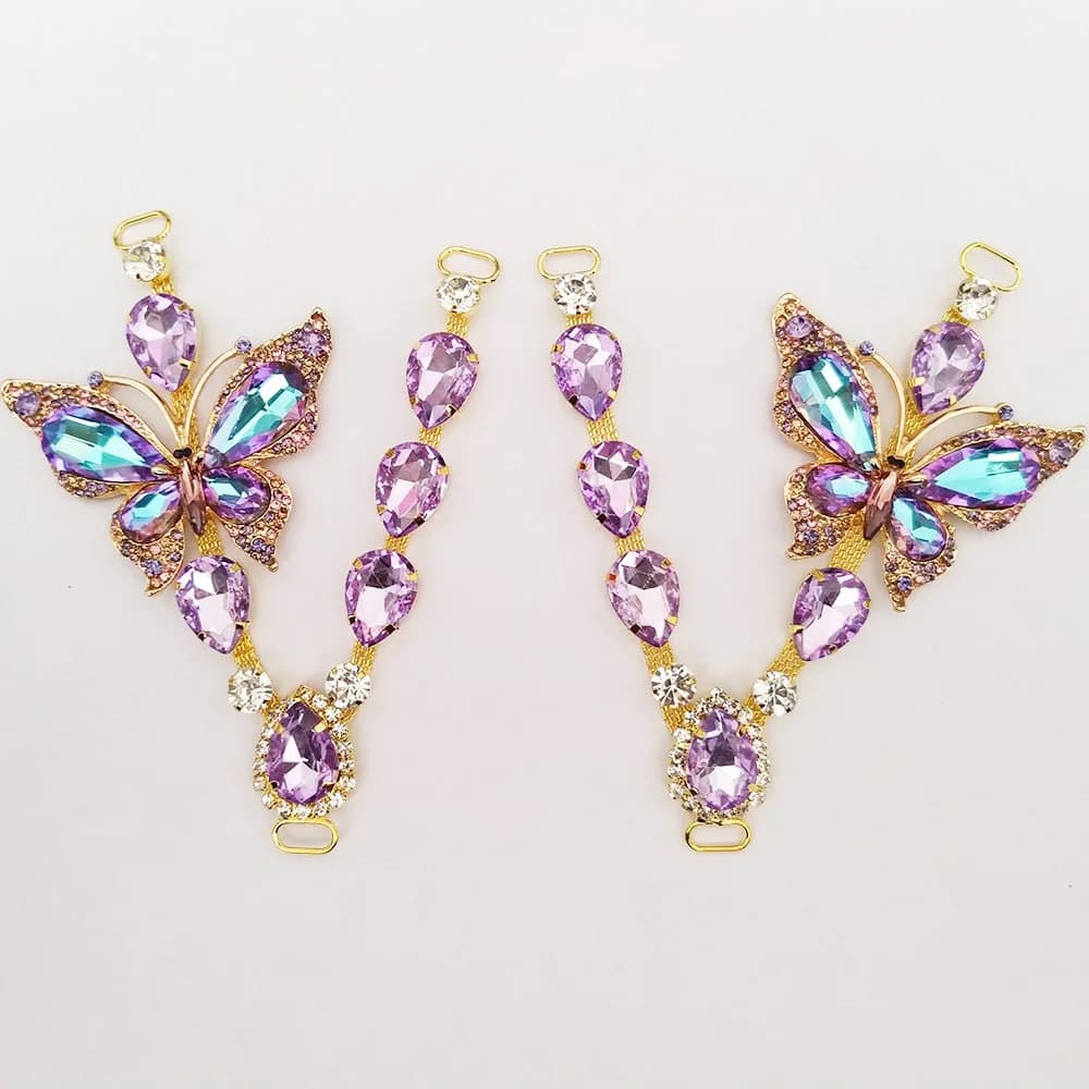2 pezzi di cristallo farfalla strass catena di scarpe fibbia bikini infradito connettori borse per abbigliamento in metallo berretto cucito per indumenti fai da te
