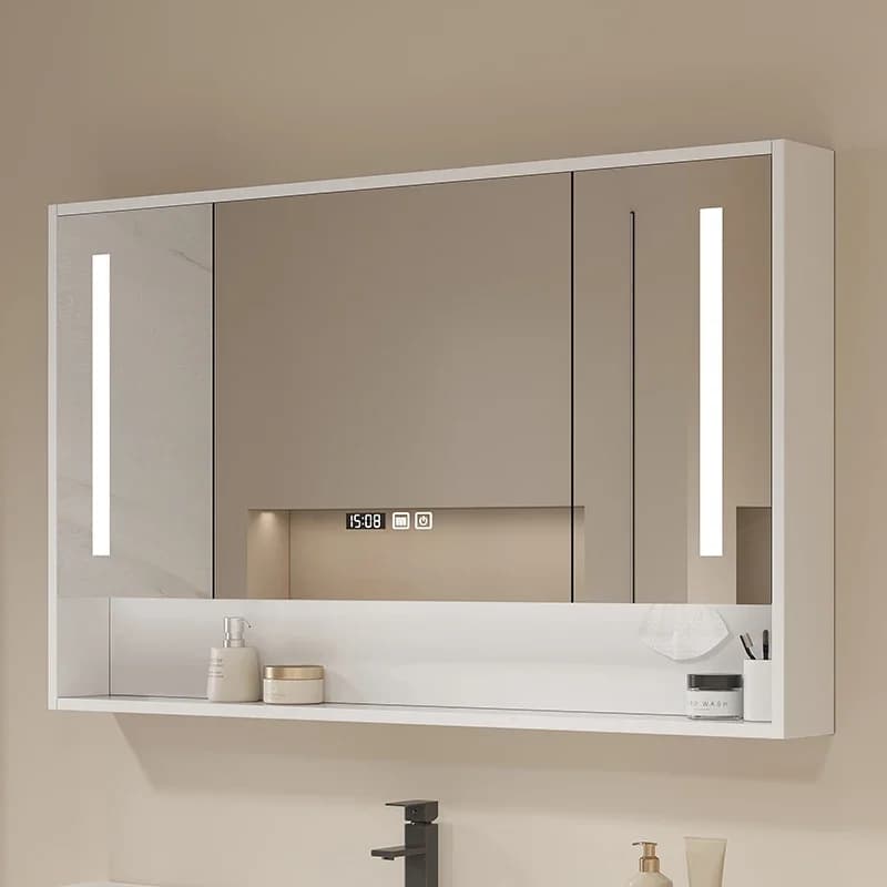 Minimalismo italiano Specchio da bagno Armadietto da bagno intelligente in legno massello Montaggio a parete con specchio cosmetico Mobili da bagno FYBC