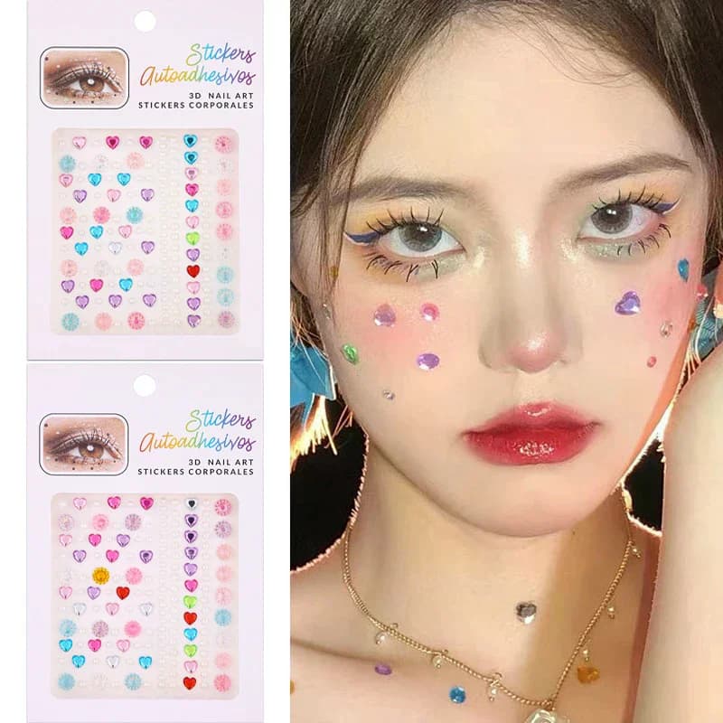 Face Gem Sticker 5D Colorful Rhinestone Tattoo Eyeshadow Stickers For Festival Nail Body Makeup Bling Jewel DIY Decor