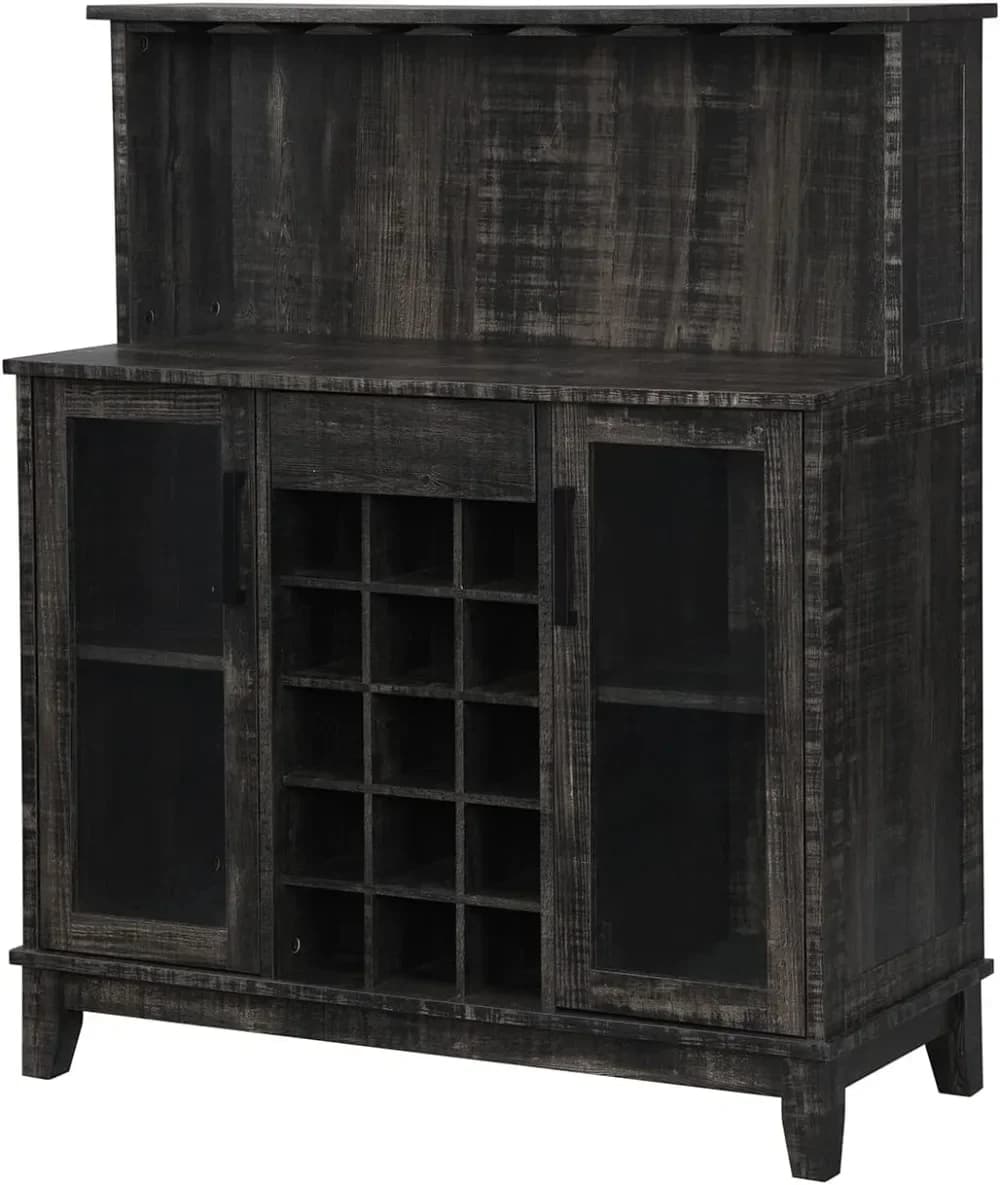 Mobile bar Home Source con portabottiglie e ante in vetro con finitura antracite