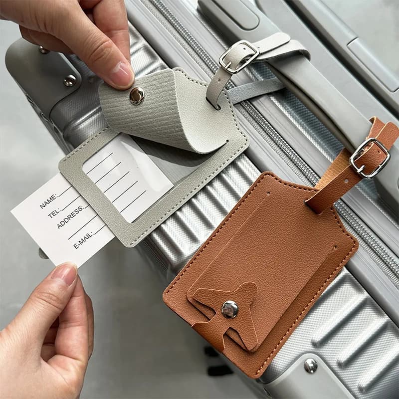 Etichetta per Bagagli in Pelle PU per Uomo e Donna, Portatile, per Valigie, Etichetta Identificativa con Nome e Indirizzo, Accessorio da Viaggio