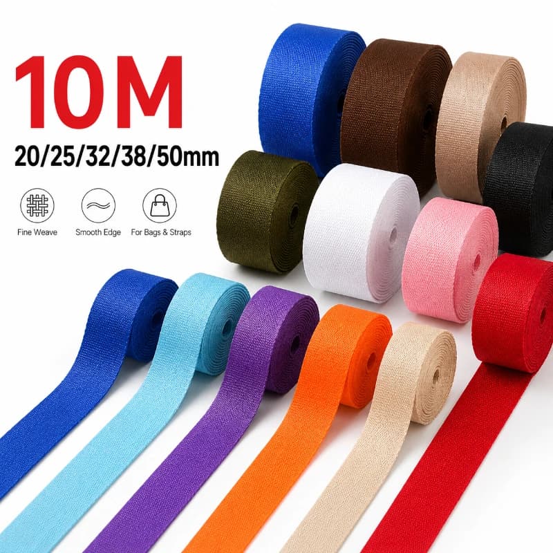 10M 20/25/32/38/50mm Colorful Nylon Webbing Strap Fine Woven Tape for Bag Handles Backpack Luggage Belt DIY Sewing Accessories