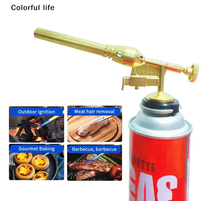 Torcia Portatile in Rame per Saldatura a Gas, Bruciatore a Gas Butano per Campeggio Esterno, BBQ, Accendino da Cucina, Attrezzatura per Saldatura, Lanciafiamme