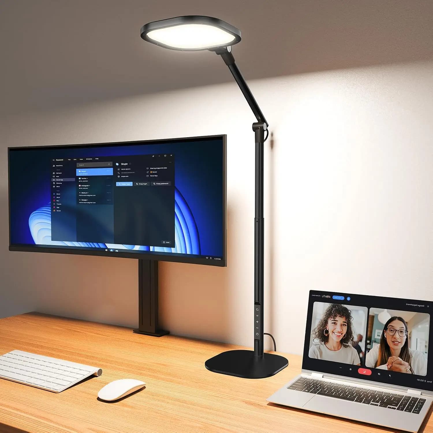 Lampada da Scrivania LED Alta 40 Pollici per Casa e Ufficio, 50 Modalità di Illuminazione, Memoria e Timer, Collo Flessibile, Protezione per gli Occhi