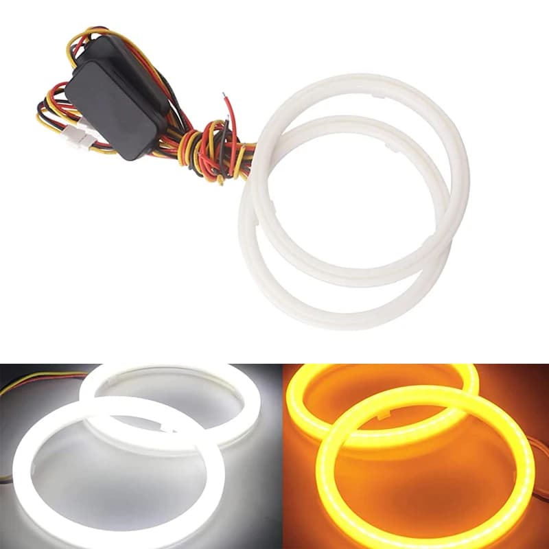 2 Pezzi Anelli Luminosi a LED per Fari Auto 9-30V COB Cotton Light, Luci per Moto Bianche e Gialle, Accessori Auto