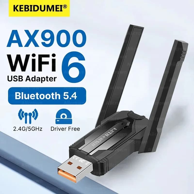 KEBIDUMEI WiFi 6 AX900 Bluetooth 5.4 Adattatore USB WiFi Scheda di rete wireless 2.4G e 5GHz Wi-Fi Ricezione USB per Win10/11 Senza driver