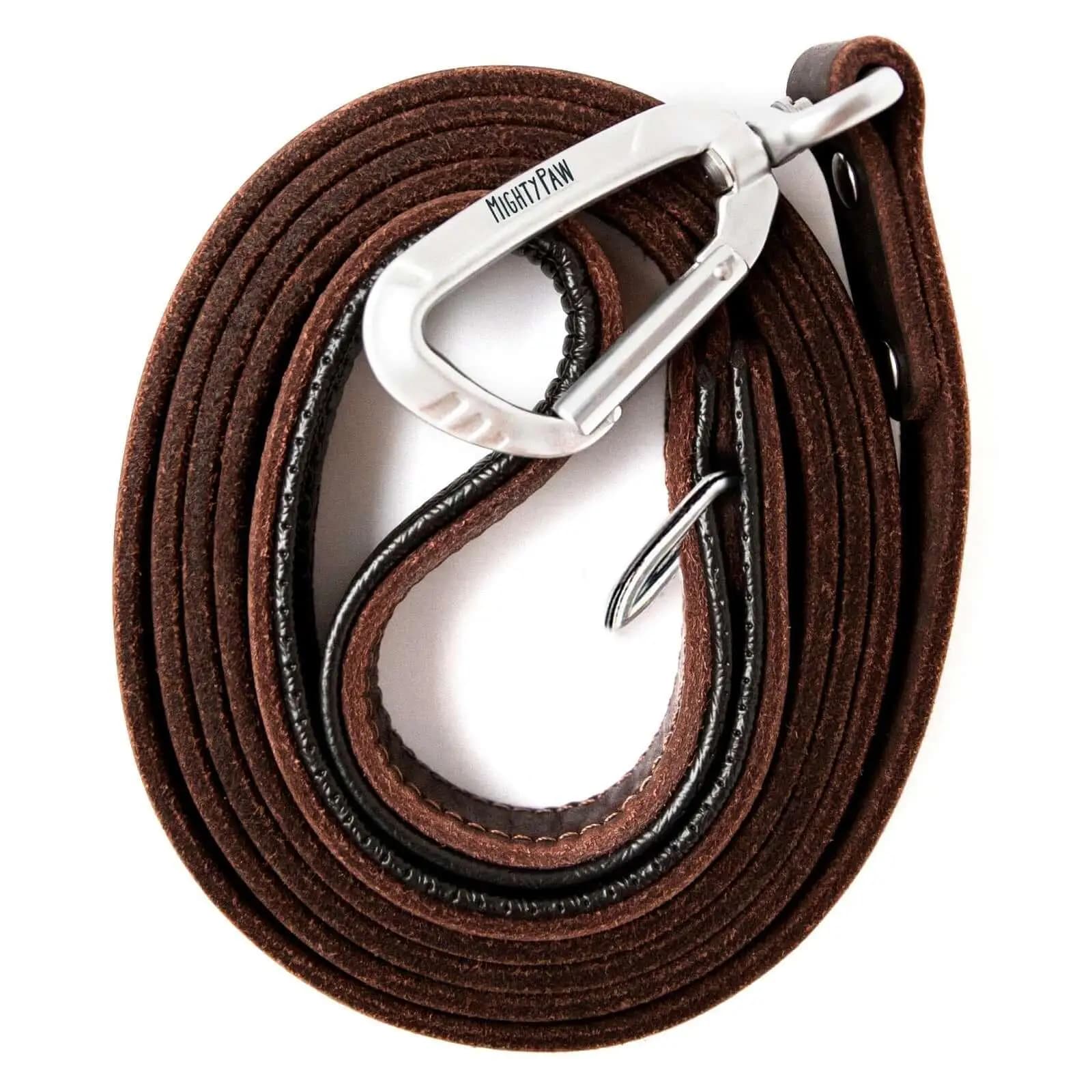 Premium 6FT Genuine Leather Dog Leash with Soft Padded Handle Heavy Duty Carabiner Clip Strong Pet Walking Training Lead Rope for Medium Large Dogs Durable Traction Rope