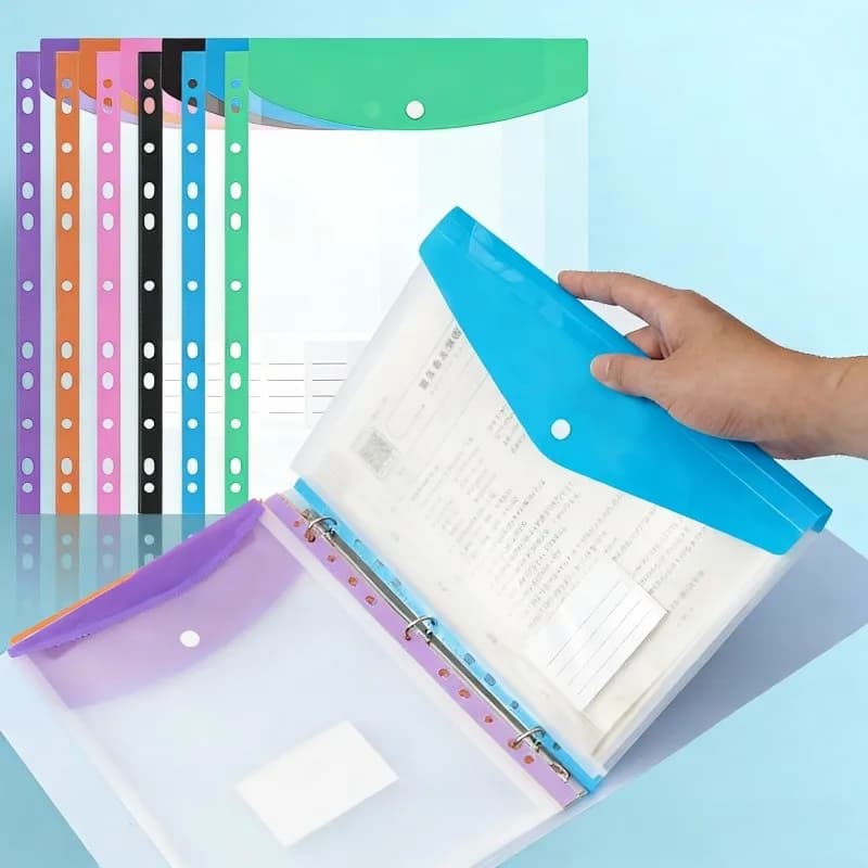 Buste Espandibili A4 a 11 Fori con Chiusura a Bottone a Pressione, Confezione da 6 Cartelle in Plastica Adatte per Raccoglitori a 2/3/4 Anelli per Uso Ufficio