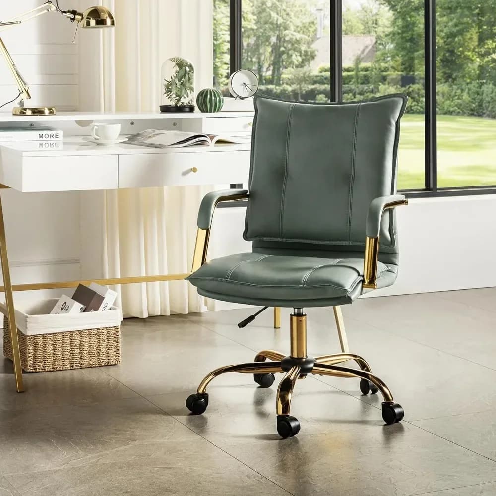 Sedia da Ufficio per Casa, Sedia Girevole Regolabile per Computer con Gambe e Braccioli Dorati, Comoda Sedia Imbottita Personalizzabile