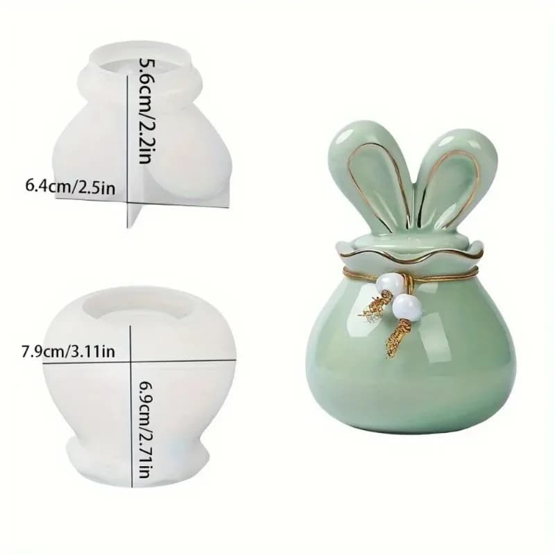 Stampo in Silicone 3D a Forma di Orecchie di Coniglio per Barattoli Contenitori, Portacandele, Resina Epossidica, per Creazioni Fai-da-Te e Accessori in Miniatura