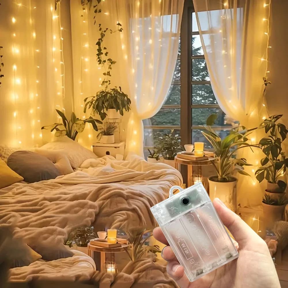 Luci a tenda LED a batteria per esterni, decorazione per camera da letto, Ramadan, decorazione per la casa, Festa della Mamma 2026, Eid Mubarak