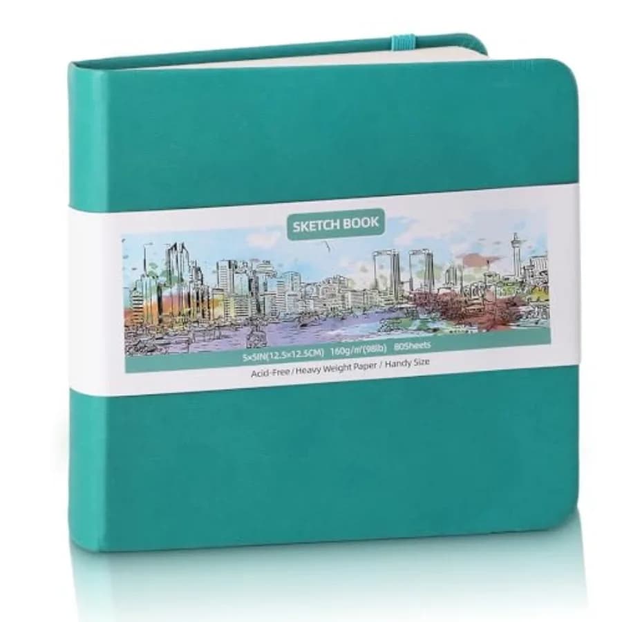 Hardcover Pocket Sketchbook, 5" x 5" Square Mini Sketchbook, 98lb/160gsm Heavyweight Tiny Sketch Book, 80 Sheets Small Travel D