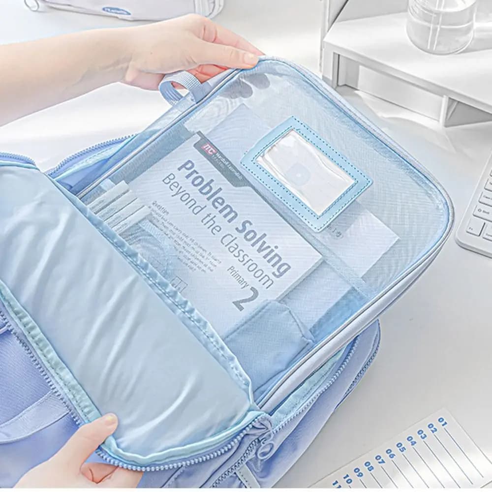Borsa portadocumenti in rete di nylon A4, borsa portadocumenti trasparente multifunzionale, tinta unita, tasca portadocumenti di grande capacità, forniture per ufficio e scuola