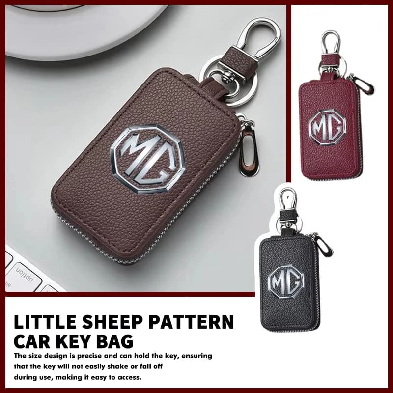 Leather Car Key Case Zipper Bag Protective Cover Organizer For Morris Garages MG3 MG5 MG6 MG7 HS ZS GS GT Hector TF ZR