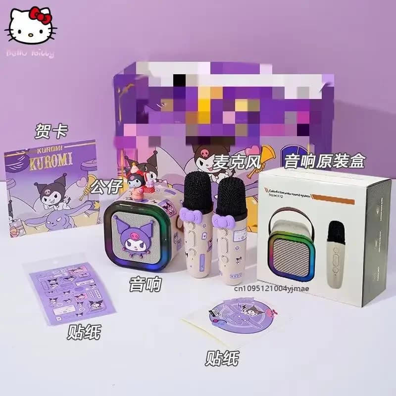 Altoparlante Bluetooth Sanrio Cartoon Hello Kitty Kuromi con Doppio Microfono e Luce RGB, Mini Speaker Portatile per Karaoke Domestico e Feste per Bambini
