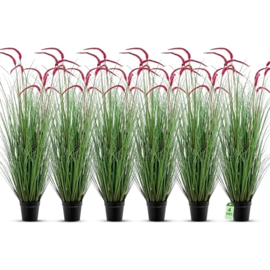 6 Pieces Faux Plants Outdoor 4 ft Tall Artificial Grass Plant Potted Artificial Setaria Grass Faux Greenery Floor Plants for Ho