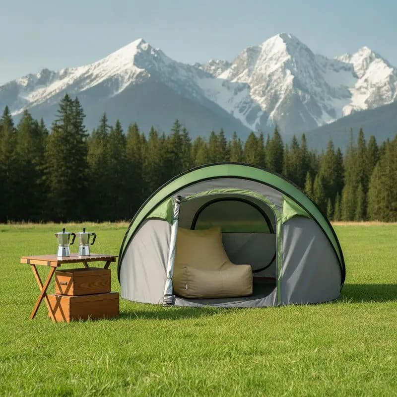 Instant Pop Up Camping Tent, 280x200x120cm, 3-4 Person Boat Shape Shelter, Polyester Fabric, Front Awning Vestibule, Dual Mesh Doors Ventilation, Fiberglass Poles, Outdoor Hiking Travel