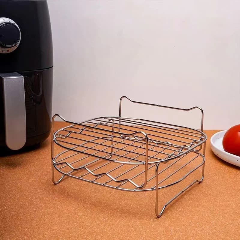 Accessori per friggitrice elettrica ad aria Griglia per griglia a doppio strato in acciaio inossidabile con 4 plettri per carne arrosto Griglia per friggitrice ad aria per griglia a vapore