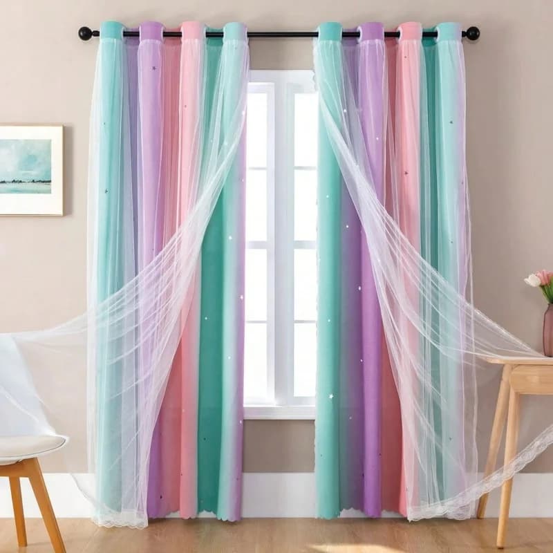 Tenda Moderna Semplice con Ritagli a Stella, Stile Principessa per Soggiorno, Camera da Letto e Cameretta Bambini, Tessuto Spesso Isolante Fonoassorbente e Parasole