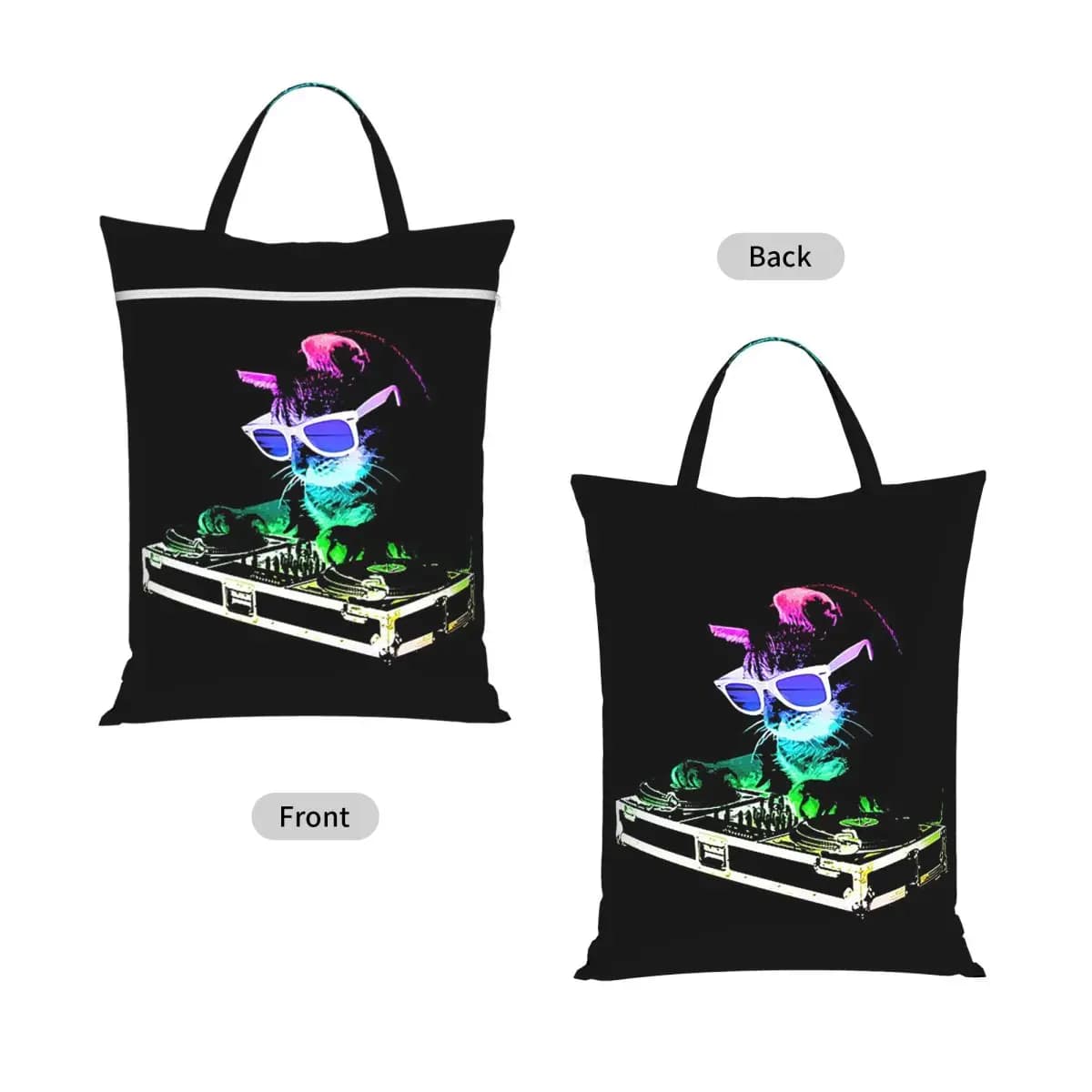 House Cat Rainbow Dj Kitty Travel Laundry Bag Waterproof Reusable Dirty Clothes Pouch Gym Yoga Camping Washing Basket