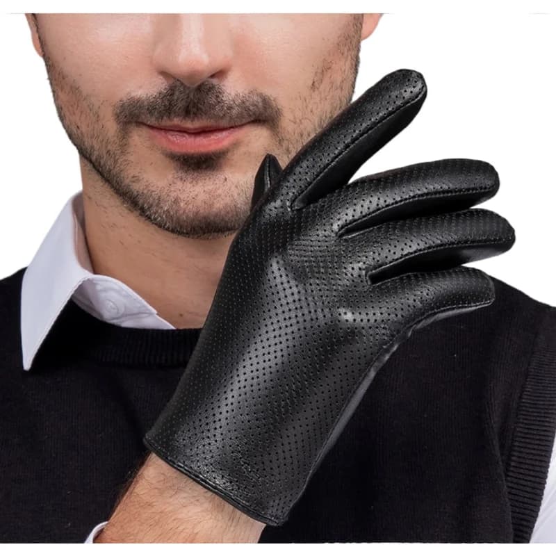 Guanti da uomo in vera pelle di pecora Fodera in seta sottile traspirante Touchscreen Guanti da moto da guida per ciclismo all'aperto primavera