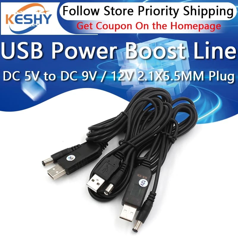 USB Power Boost Line DC 5V to DC 9V / 12V Step UP Module USB Converter Adapter Cable 2.1X5.5MM Plug