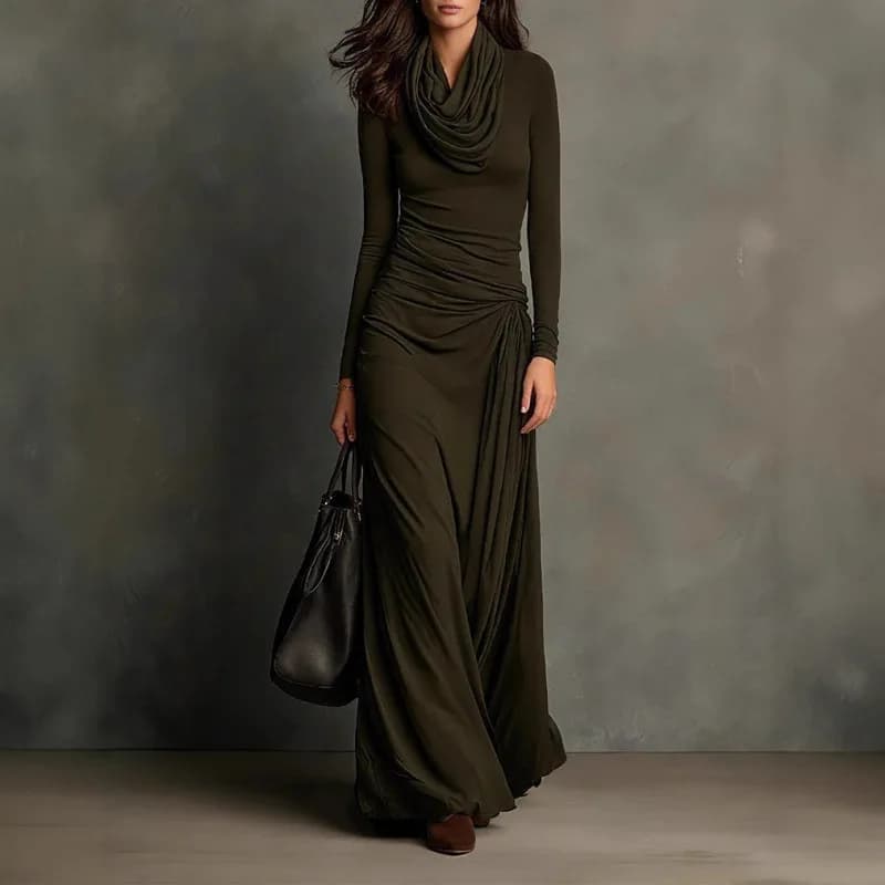 Abito Bodycon da Donna Primavera Estate con Scollo a Cappuccio e Arricciature, Elegante Vestito a Maniche Lunghe, Abito Slim da Festa, Top Blusa